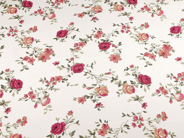 Premium Loneta Decorative Fabric with Digital Print - Ecru Light Beige & Flowers