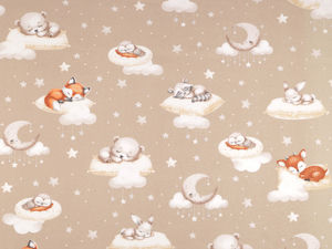 Premium Beige Cotton Flannel Fabric - Cute Animal Pattern for Sewing, Quilting, and Baby Crafts
