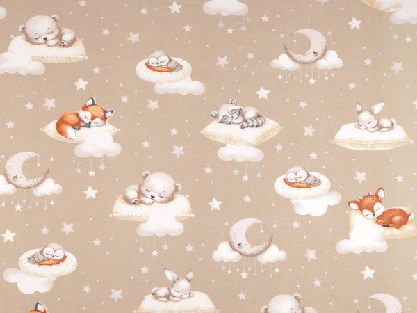 Premium Beige Cotton Flannel Fabric - Cute Animal Pattern for Sewing, Quilting, and Baby Crafts