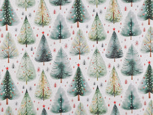 Premium Christmas Cotton Canvas Fabric - Festive Tree Motif (Green)