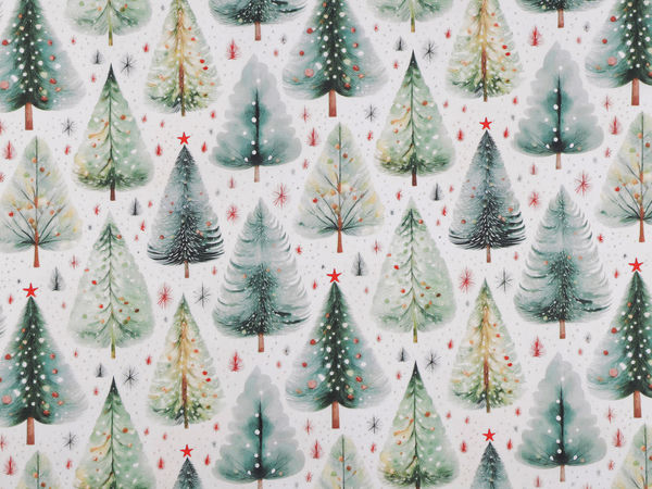 Premium Christmas Cotton Canvas Fabric - Festive Tree Motif (Green)