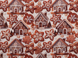 Premium Gingerbread Christmas Cotton Canvas Fabric - Festive Holiday Sewing Material