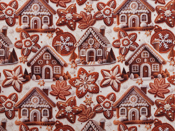 Premium Gingerbread Christmas Cotton Canvas Fabric - Festive Holiday Sewing Material