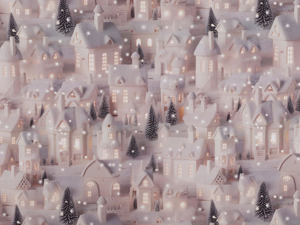Premium Christmas Cotton Canvas Fabric - Festive Houses Design (Taupe)