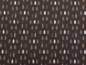 Brown Christmas Cotton Canvas Fabric with Festive Tree Print