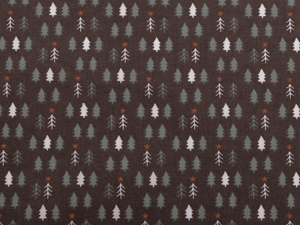 Brown Christmas Cotton Canvas Fabric with Festive Tree Print