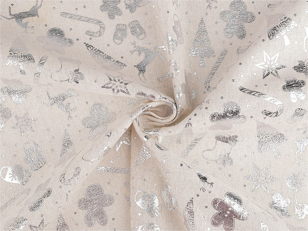 Premium Christmas Cotton Fabric – Linen-Look Plain Weave with Metallic Print for Holiday Sewing & Decor