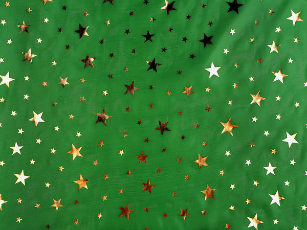 Christmas Decorative Fabric with Star Pattern - Soft Semi-Transparent PES Craft & Decor Material