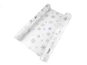 Premium Metallic Snowflake Print Decorative Organza Fabric Roll, 50cm Width