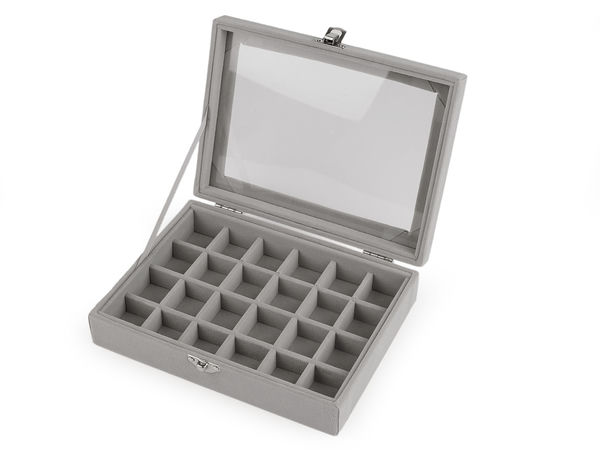 Premium Velvet Jewelry Box with Glass Window - Customizable 24-Compartment Organizer Showcase for Rings, Earrings, and Accessories (15 x 20 x 5 cm)