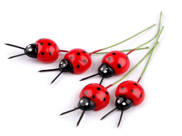 Decorative Red Ladybugs on Flexible Floristic Wire for Flower Arrangements, Wreaths, and Craft Projects