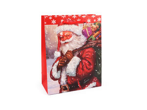 Premium Santa Claus Christmas Gift Bag with Glitter Accents and Braided Cord Handles