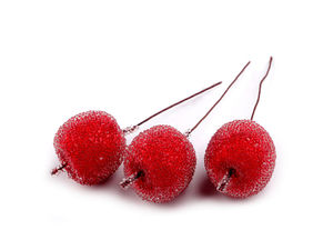 Frosted Red Artificial Apples on Wire Picks for Seasonal Wreaths and Floral Arrangements