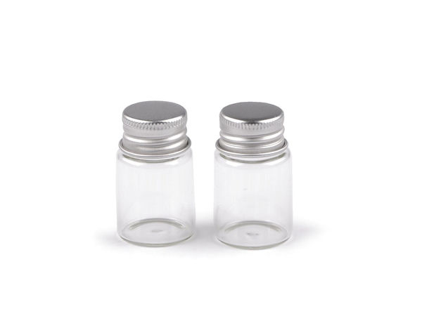 Clear Mini Glass Bottles with Metal Screw Cap, 10 ml (25x42 mm) – Multi-Purpose Storage Jar for Crafts, Cosmetics & Travel