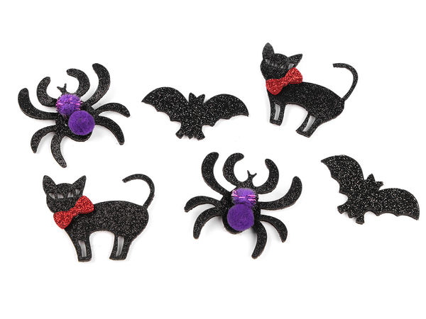 Halloween Glitter Felt Shapes Craft Set (6-Piece) – Bats, Spiders & Cats for DIY Sewing, Table Decor, and Creative Kids' Activities