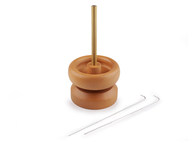 Wooden Bead Spinner for Seed Beads - Rotary Bead Loader & Threader with 2 Curved Needles, Jewelry Making Tool (9cm & 10cm Bowl Sizes)