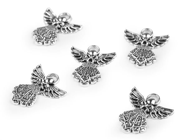 Platinum Filigree Angel Pendant - 23x25mm Metal Charm for Clothing & Accessories