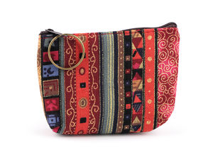 Compact Ethnic Cotton Zipper Wallet with Integrated Key Ring (10x8 cm)