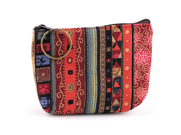 Compact Ethnic Cotton Zipper Wallet with Integrated Key Ring (10x8 cm)