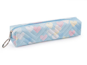 Compact Pastel Heart Pencil Case & Travel Cosmetic Pouch with Metal Ring (18x4 cm)