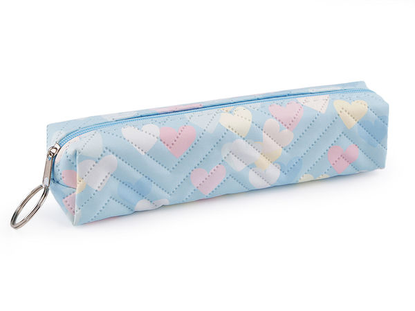 Compact Pastel Heart Pencil Case & Travel Cosmetic Pouch with Metal Ring (18x4 cm)