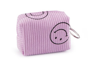 Mini Corduroy Smiley Face Pouch with Keyring – Compact Coin Purse, Cosmetic Bag & Backpack Charm