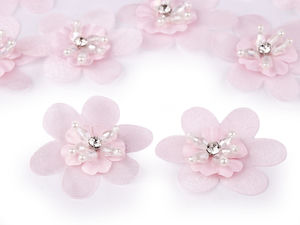 Elegant 4.5cm Organza Flower Appliqué with Rhinestones & Beads | Sew-on & Glue-on Floral Embellishment for Clothing, Shoes, Bags, and Accessories