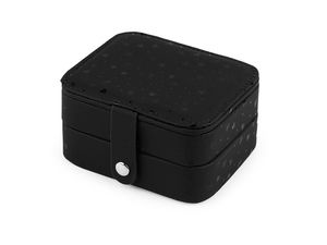 Compact Heart-Print 2-Tier Travel Jewelry Box Organizer with Mirror and Hooks