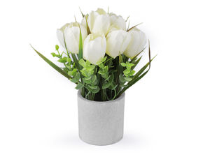 Potted Artificial Tulip Bouquet - Lifelike Faux Spring Floral Arrangement with Plaster Pot