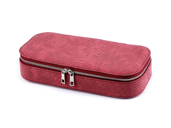 Premium Snakeskin Eco-Leather Travel Jewelry Box with Mirror & Zipper Closure - Compact Portable Jewelry Organizer (11x24x5 cm)