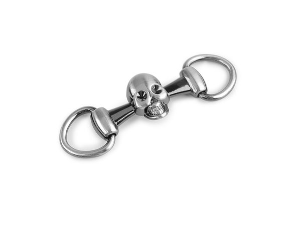 Premium Metallic Skull Accent Buckle (22x76 mm) - Brushed Nickel Decorative Slider for Belts, Boots, Bags, and Biker Gear