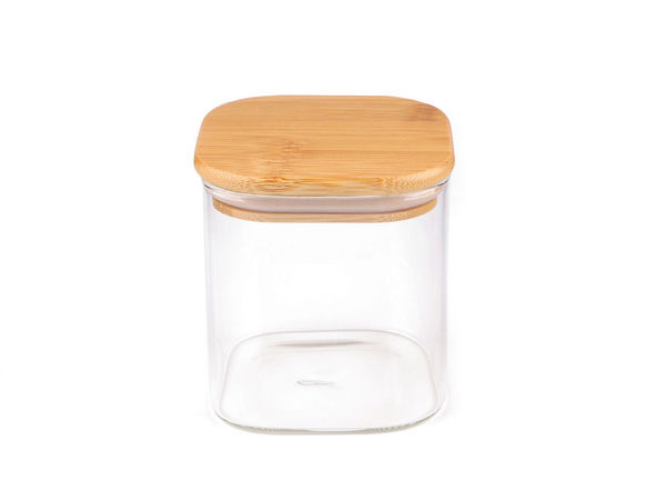 Premium Square Borosilicate Glass Storage Jar with Airtight Bamboo Lid - Transparent