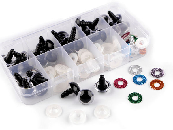 Glitter Safety Eyes Set for Dolls and Plush Toys - 14mm & 16mm (30-Piece Kit with Storage Box)