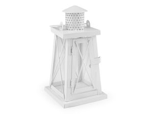 Elegant White Metal Candle Lantern with Glass Panes and Easy-Access Door - 26.5cm
