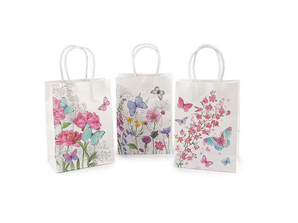 Floral & Butterfly Paper Gift Bags with Twisted Handles - Premium Assorted Packaging for Birthdays, Weddings, and Retail Boutique Stores