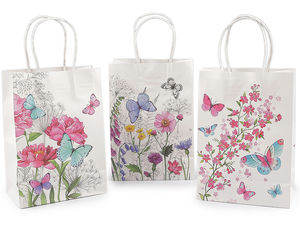 Floral & Butterfly Paper Gift Bags with Twisted Handles - Premium Assorted Packaging for Birthdays, Weddings, and Retail Boutique Stores