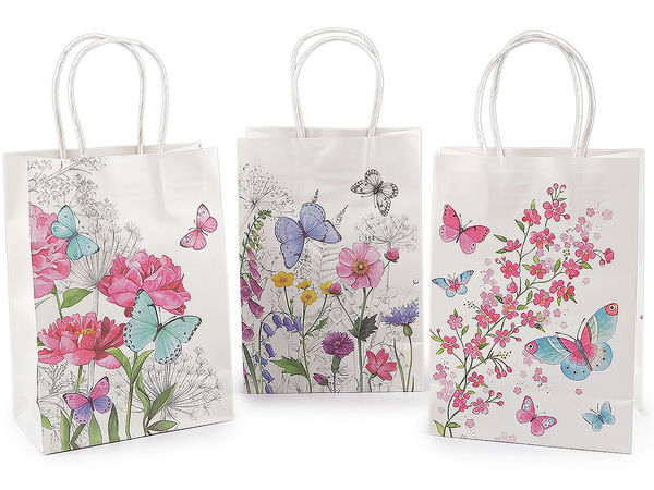 Floral & Butterfly Paper Gift Bags with Twisted Handles - Premium Assorted Packaging for Birthdays, Weddings, and Retail Boutique Stores