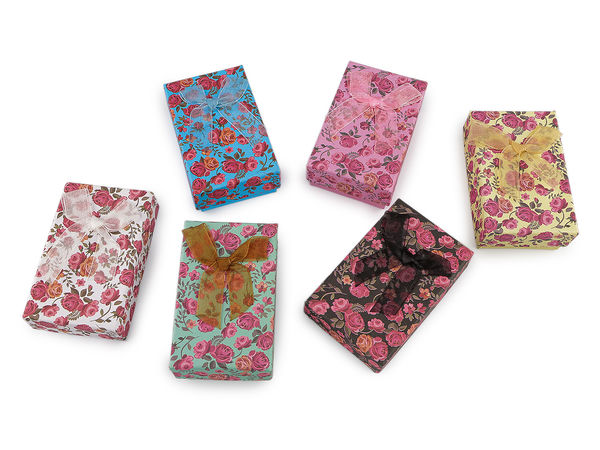 Premium Paper Jewelry Gift Box with Ribbon Bow (5x8 cm) - Assorted Floral Designs
