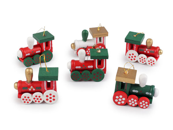 Nostalgic Wooden Mini Train Christmas Ornaments - Set of 6 Hanging Festive Decorations