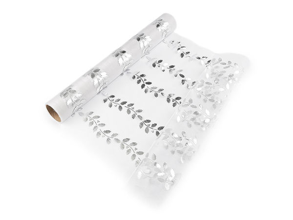 Elegant Metallic Holly Print Christmas Organza Roll (36cm) - Premium Decorative Fabric for Holiday Decor & DIY Crafting