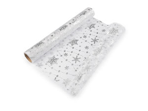 Metallic Silver Snowflake Christmas Organza Roll (36 cm Width) - Festive Holiday Table Runner & Craft Fabric