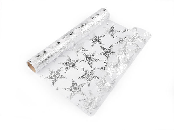 Elegant Metallic Star Print Christmas Organza Roll - 36cm Decorative Fabric for Festive Tables, Wreaths & Holiday Crafts