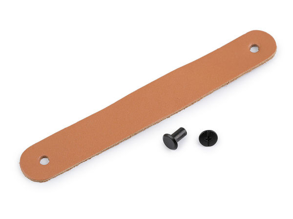 Premium Leather Loop Handle with Screw Rivet (2x7 cm) – Natural Brown Strap for Bags, Crafts, and Cabinets