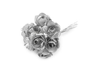 Metallic Paper Mini Roses on Flexible Wire for Floral Arrangements, Wreaths, and DIY Crafts