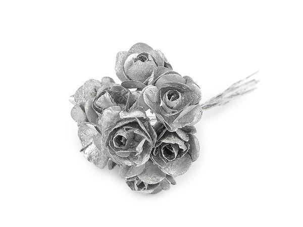 Metallic Paper Mini Roses on Flexible Wire for Floral Arrangements, Wreaths, and DIY Crafts