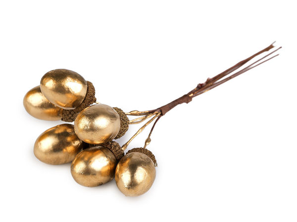 Premium Gold Metallic Artificial Acorns on Flexible Wire Picks for Autumn Wreaths, Crafts, and Holiday Decor