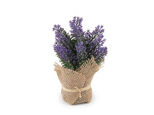 Rustic Artificial Lavender Plant in Jute Wrapping - Realistic Violet Lavender Faux Potted Flower for Home and Office Decor