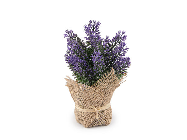Rustic Artificial Lavender Plant in Jute Wrapping - Realistic Violet Lavender Faux Potted Flower for Home and Office Decor