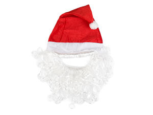 Santa Claus Hat with Attached White Beard - Festive Christmas & Carnival Costume Accessory
