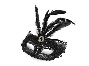 Elegant Lace Masquerade Eye Mask with Feathers, Rhinestones & Glitter